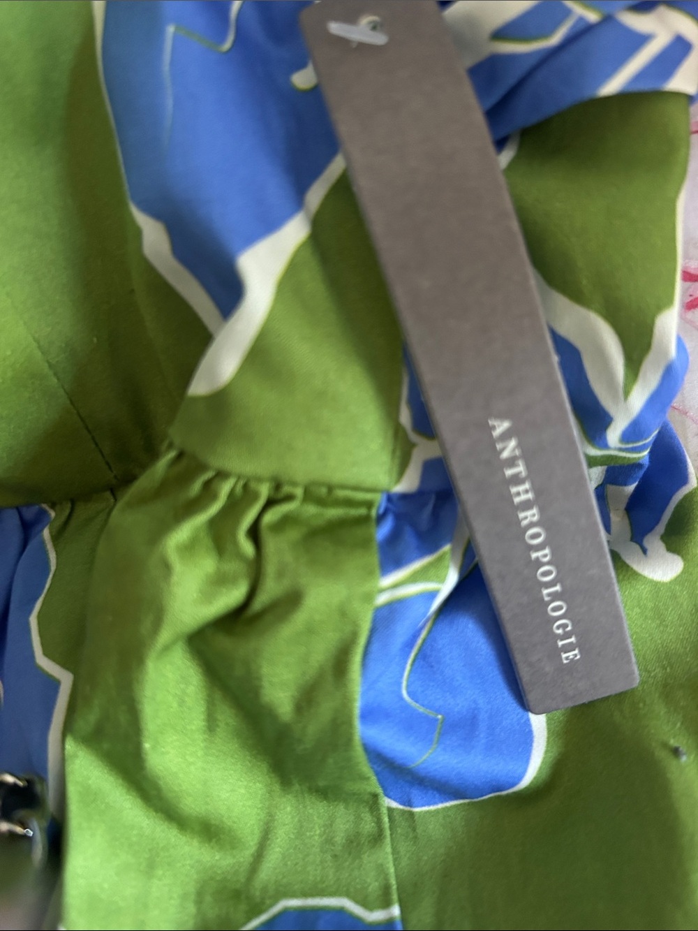 Anthropologie Green Maxi Dress with Blue Floral Motif NWT 4P - Picture 3 of 4